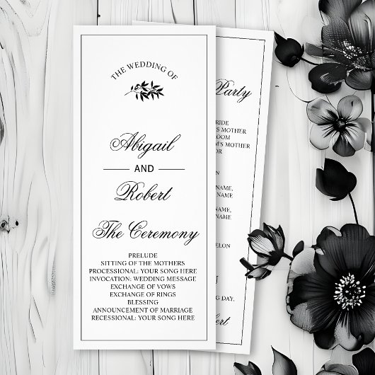 Black branch Old Money wedding program ラックカード