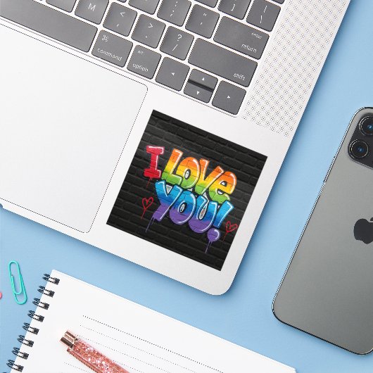 Black Brick Graffiti I Love You シール (ノートパソコンとiPhone)