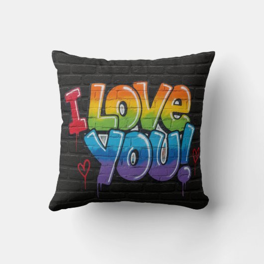 Black Brick Wall with Graffiti “I Love You!” クッション (裏面)