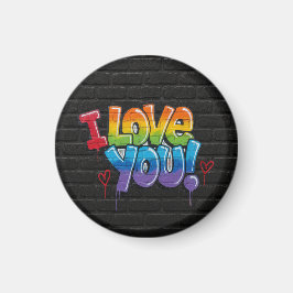 Black Brick Wall with Graffiti “I Love You!” マグネット