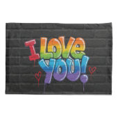Black Brick Wall with Graffiti “I Love You!” 枕カバー (裏面)