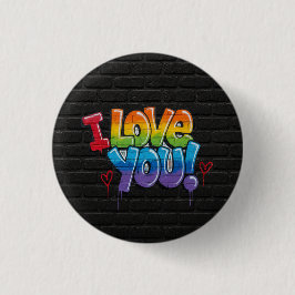 Black Brick Wall with Graffiti “I Love You!” 缶バッジ