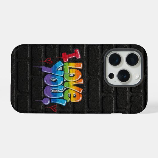 Black Brick Wall with Graffiti “I Love You!” iPhoneケース (裏面横)