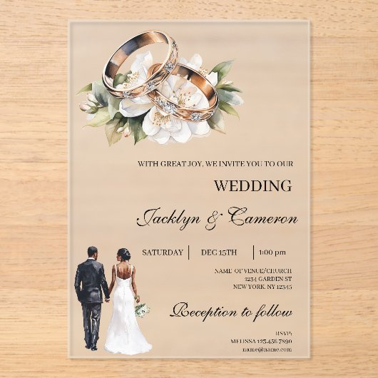 Black bride and groom acrylic wedding アクリル招待状 (正面)