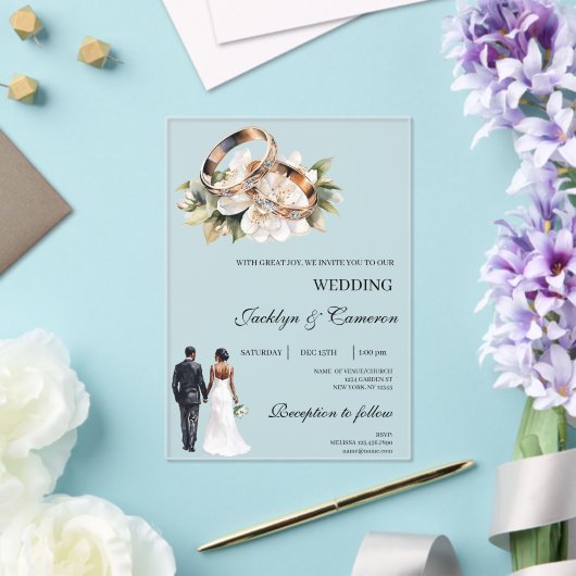 Black bride and groom acrylic wedding アクリル招待状 (インサイチュ (ウェディング))