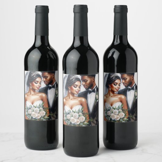 Black Bride and Groom Afro Wedding ワインラベル (ボトル)