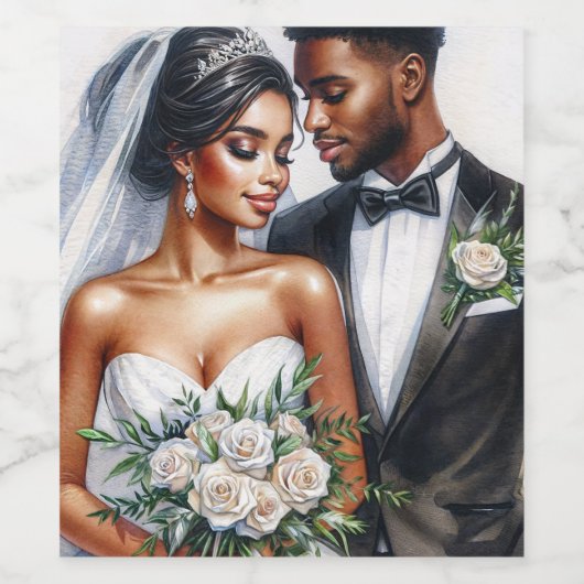 Black Bride and Groom Afro Wedding ワインラベル (シングルラベル)