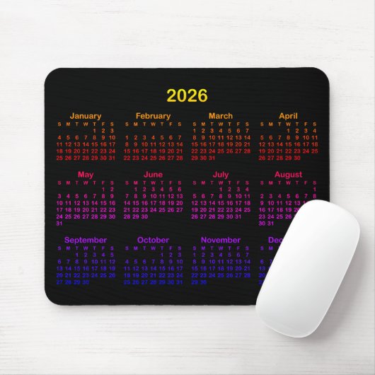 Black Bright Rainbow Gradient 2026 Calendar マウスパッド (マウス)