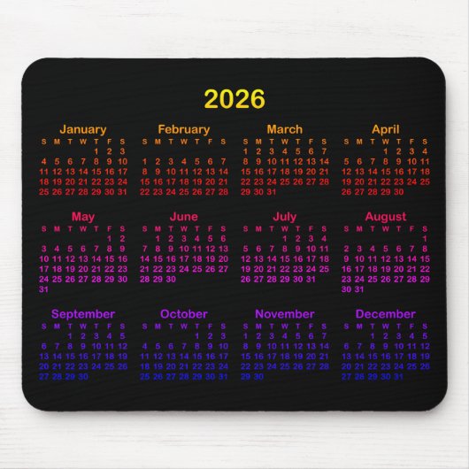 Black Bright Rainbow Gradient 2026 Calendar マウスパッド (正面)