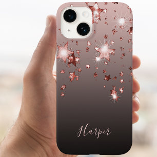 Black brown rose gold stars name girly iPhone 16ケース