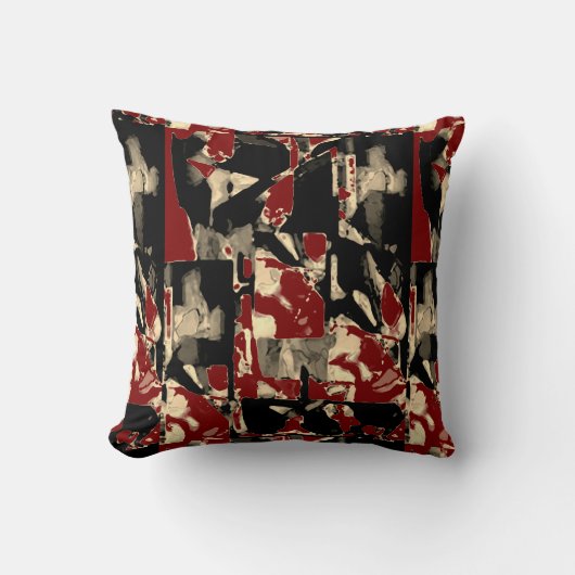 Black Brown Tan Taupe Burgundy Contemporary Print クッション (正面)