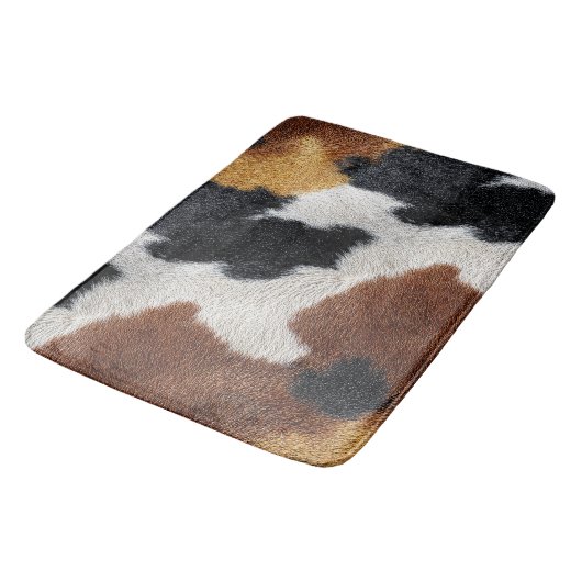 Black, Brown White Cowhide Pattern バスマット (アングル)
