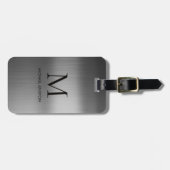 Black Brushed Metallic Personalized Monogram chic  ラゲッジタグ (正面横)