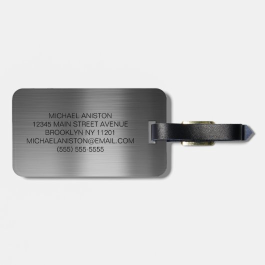 Black Brushed Metallic Personalized Monogram chic  ラゲッジタグ (裏面横)