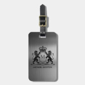 Black Brushed Metallic Royal Crest Emblem Monogram ラゲッジタグ (正面縦)