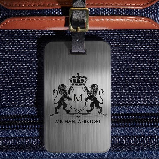 Black Brushed Metallic Royal Crest Emblem Monogram ラゲッジタグ