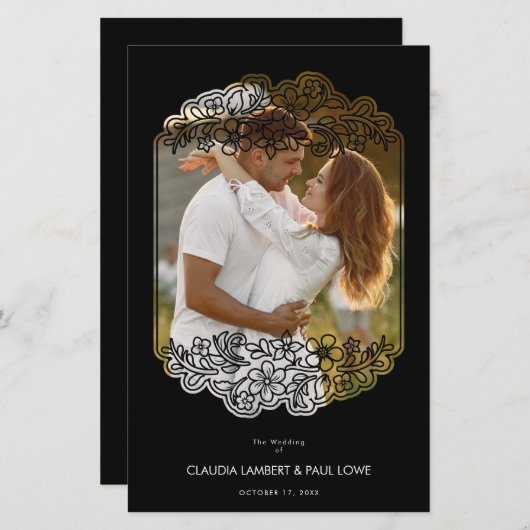 Black Budget Nice Floral Frame Wedding Photo (正面/裏面)