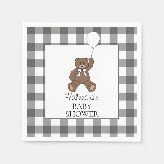 Black Buffalo Check Pattern Teddy Bear Baby Shower スタンダードカクテルナプキン (正面)