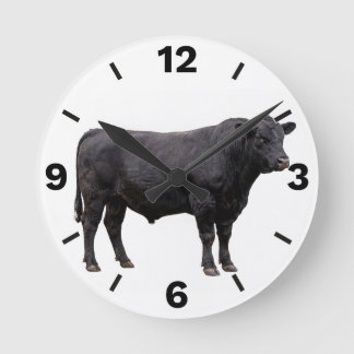 Black Bull Beef Cattle Farm Ranch Rustic Decor ラウンド壁時計