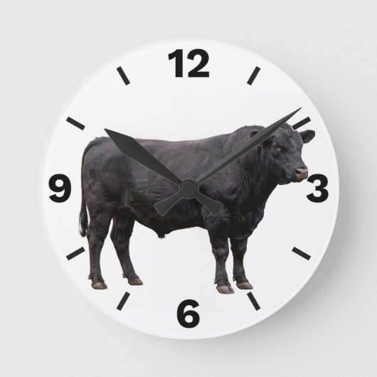 Black Bull Beef Cattle Farm Ranch Rustic Decor ラウンド壁時計 (正面)