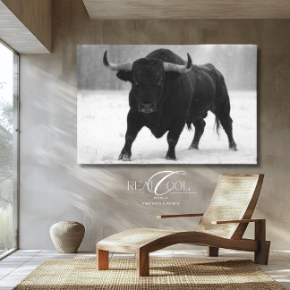 Black Bull in Snow Western Farm Scene Canvas Print キャンバスプリント