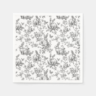 Black Bunny Rabbits French Toile Paper Napkin スタンダードカクテルナプキン