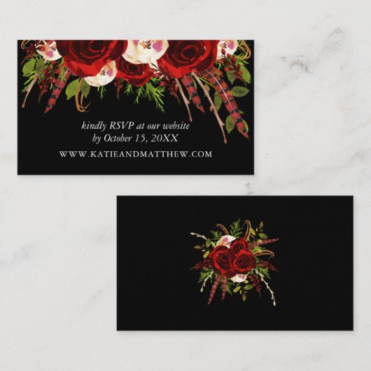 Black Burgundyフローラボホ結婚さんのWebサイトRSVP エンクロージャーカード (正面/裏面)