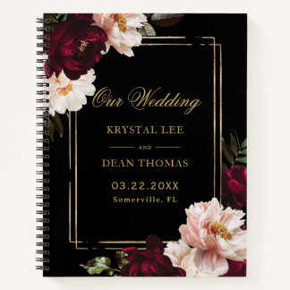 Black Burgundy Blush Floral Wedding Guest Book ノートブック