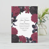 Black & Burgundy Photo/QR Code Floral Wedding 招待状 (スタンド正面)