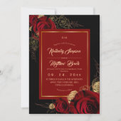 Black Burgundy Roses Boho Wedding 招待状 (正面)