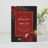 Black Burgundy Roses Boho Wedding 招待状 (スタンド正面)