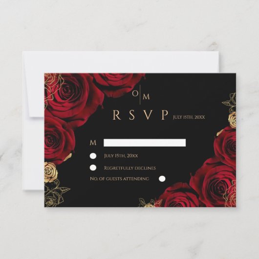 Black Burgundy Roses Wedding RSVP card (正面)