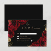 Black Burgundy Roses Wedding RSVP card (正面/裏面)