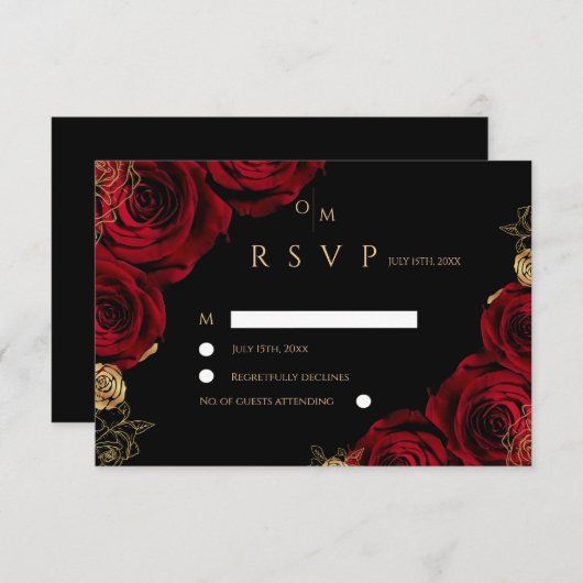 Black Burgundy Roses Wedding RSVP card (正面/裏面)