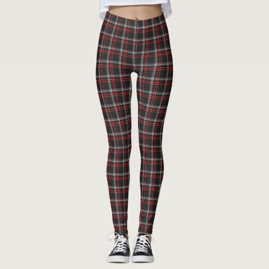 Black Burgundy White Plaid Classic Leggings レギンス (正面)