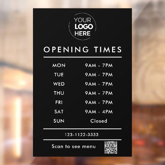 Black Business営業時間ロゴとqrコード ウィンドウサイン (シート2)