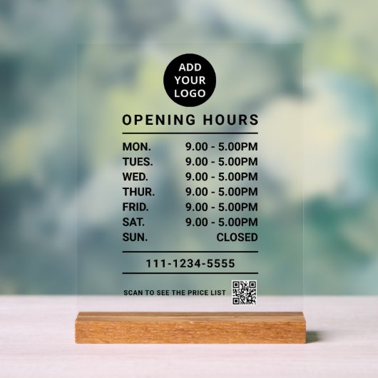 Black Business Opening Hours logo qr code アクリルサイン (ニュートラル)