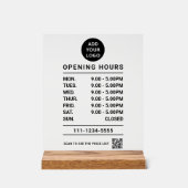 Black Business Opening Hours logo qr code アクリルサイン (正面)