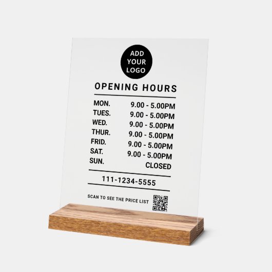 Black Business Opening Hours logo qr code アクリルサイン (傾斜)