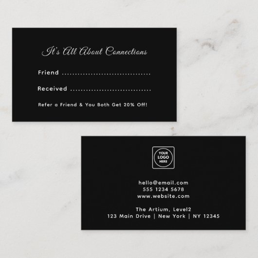 Black Business Referral Card | Custom Networking  予約カード (正面/裏面)