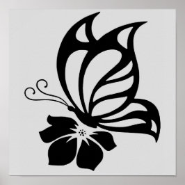 Black Butterfly on a Flower Poster Paper ポスター