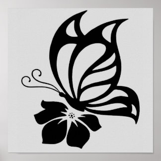 Black Butterfly on a Flower Poster Paper ポスター