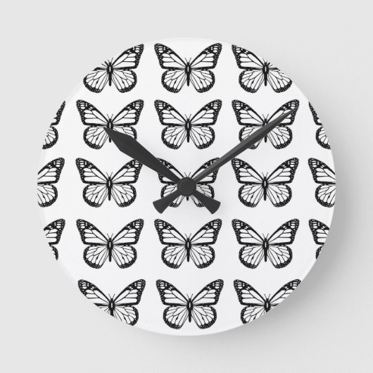 Black Butterfly Stencils ラウンド壁時計 (正面)