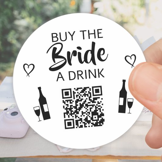 Black Buy the Bride a Drink QR Code Bachelorette ラウンドシール