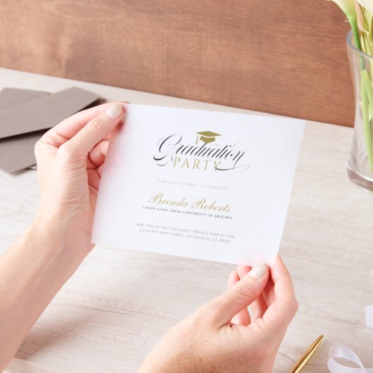 Black Calligraphy Custom Photo ベラム紙招待状 (ポータブル)