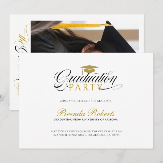 Black Calligraphy Custom Photo 招待状 (正面/裏面)