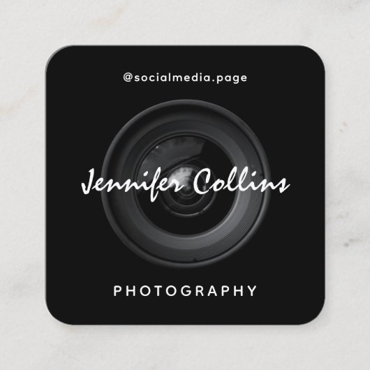 Black camera lens photography  スクエア名刺 (正面)