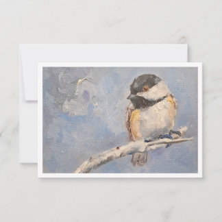 Black-capped chickadee Oil Painting Note Card ノートカード
