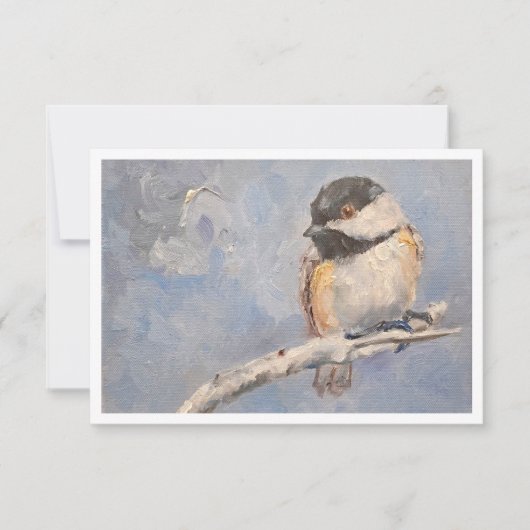 Black-capped chickadee Oil Painting Note Card ノートカード (正面)