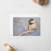 Black-capped chickadee Oil Painting Note Card ノートカード (正面/裏面インサイチュ)